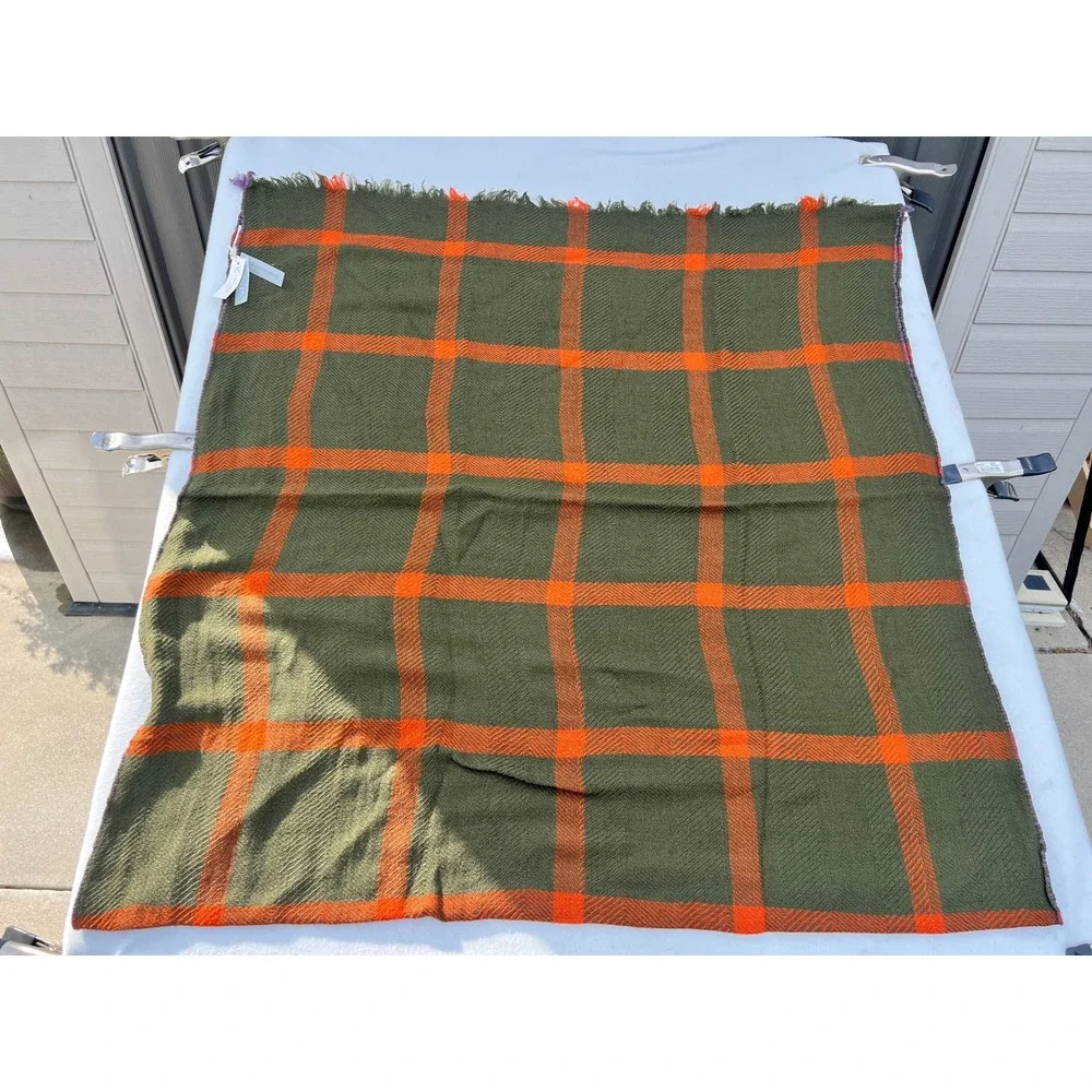 Paul Stuart Lovat Green Plaid 100% Wool Blanket Scarf‎ Wrap Shawl 80